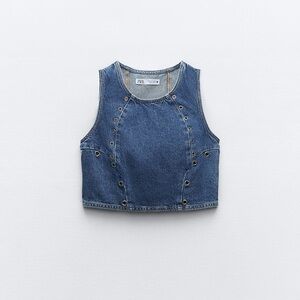 Zara denim crop top w/ side zip & metal rings / L. See pants for full set!